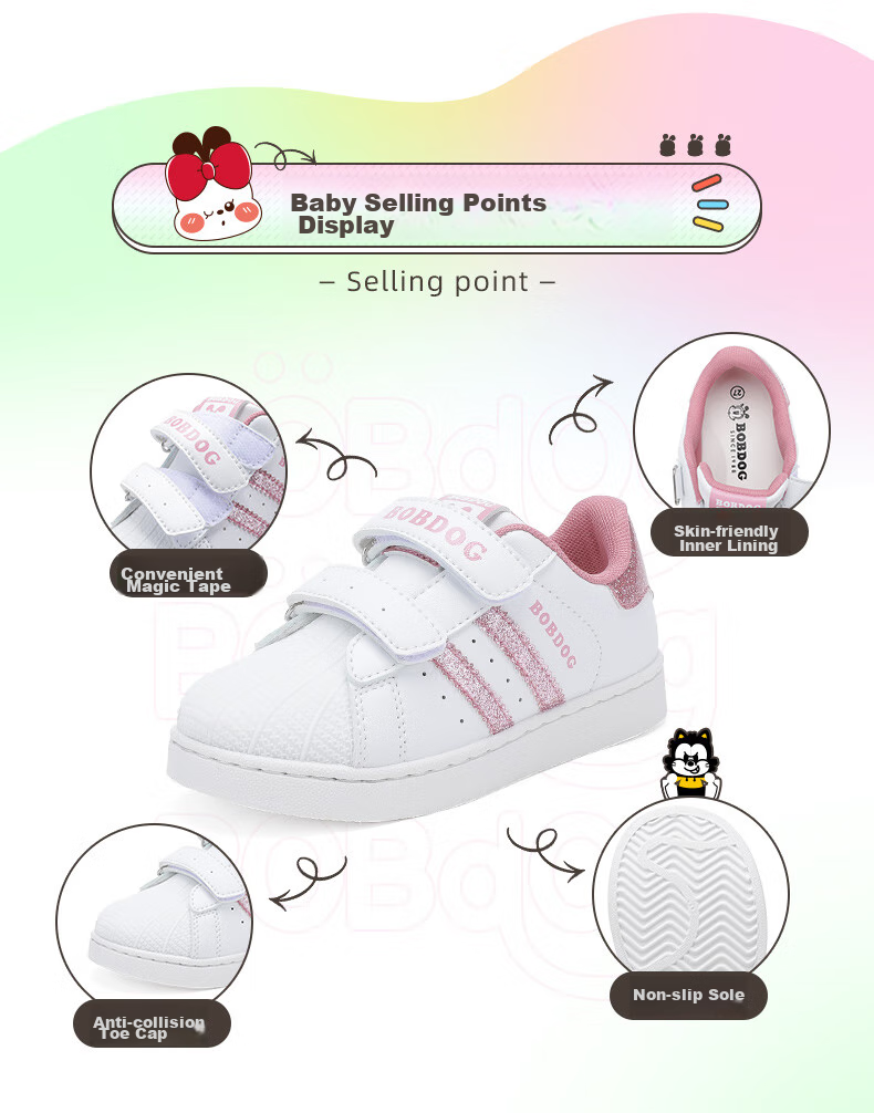 BOBDOG Children's Shoes, Low-Top Sneakers for Boys, Kids' Sports Shoes for Spring And Autumn, 101531133, White/black, Size 29 5