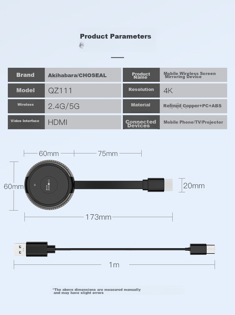 CHOOSEAL (CHOSEAL) Wireless Screen Mirroring Device for Mobile Phones, 4K HD HDMI Audio And Video Synchronization Transmitter, Supports Landscape And Portrait Screens, Compatible with Apple And Android Phones, Computers, TVs, Monitors, And Projectors 2