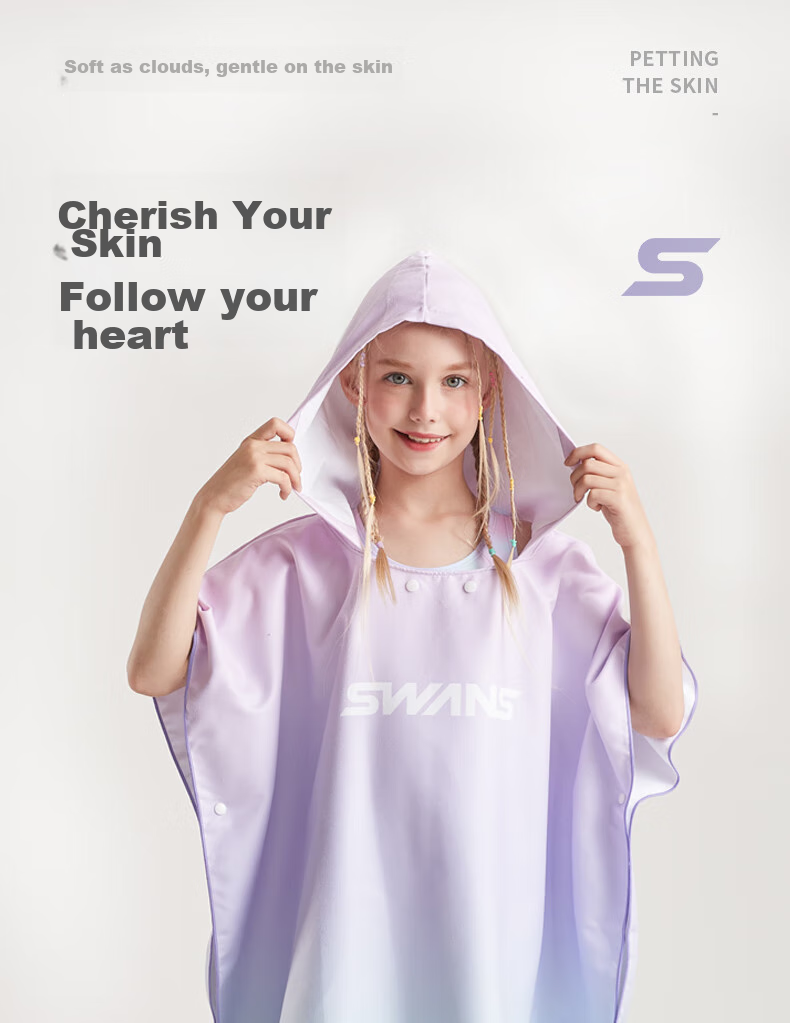 SWANS Children's Quick-Drying Bath Towel Cape with Hood for Girls And Boys, Absorbent Beach Towel Hot Spring Bathrobe 111 Pink Purple 8