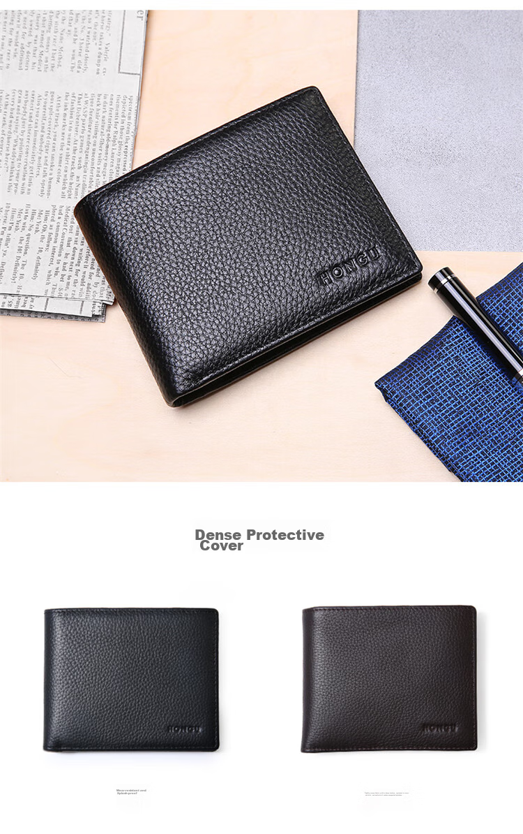 HONGU Men's Short Wallet, Top-Grain Leather Business Card Holder Gift Box Set, Birthday Present 2