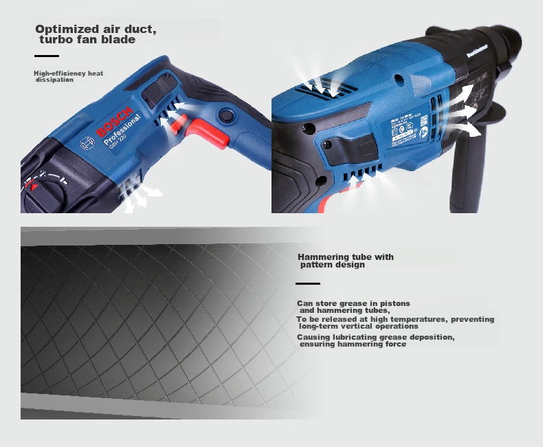 BOSCH Hammer Drill, Electric Drill, And Pick Three-In 2kg Lightweight Household Hammer Drill GBH220 with Drill Bits And Accessory Tool Box Set 6