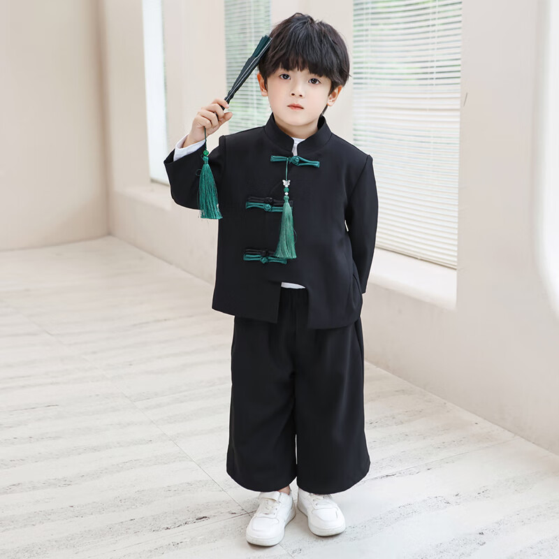 LUOBOBEIBEI Children's New Chinese-Style Suit, Boys' National Trend Tang Suit Jacket, Hanfu Chinese Style New Year's Outfit, Boys' Size 120