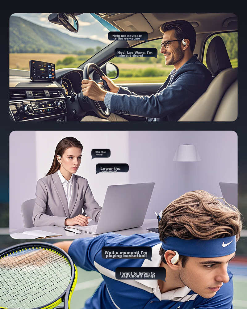 SANSUI [Major New Product | Three Major Upgrades] T19/W19 Bluetooth Headphones, Over-Ear Bone Conduction Concept, Non-In Open Wireless Noise-Cancelling Sports Headphones, Compatible with Xiaomi 11