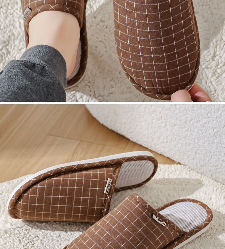 Huameijianbu Versatile Thick-Soled Couple Cotton Slippers for Indoor And Outdoor Use, Fleece-Lined Warm Cotton Slippers HM2258 Brown Size 44-45 28