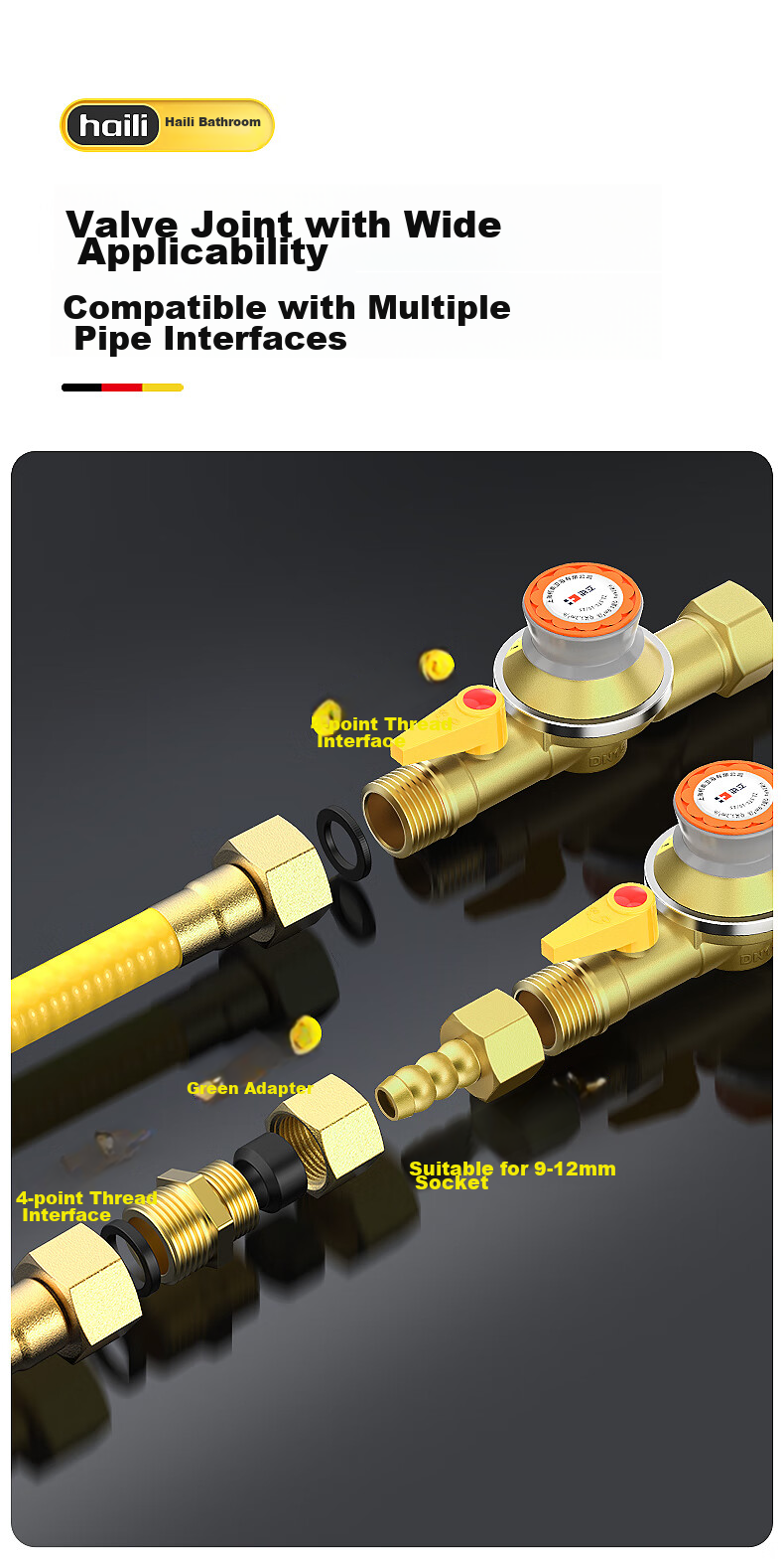 Haili 0.9 Gas Self-Closing Valve, Natural Gas Household Stove, Automatic Gas Leak Shut-Off, Thickened Copper Gas Safety Valve RT 10