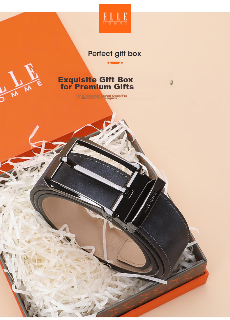 ELLE HOMME Men's Leather Belt with Pin Buckle, Top-Grain Cowhide Casual Trouser Belt for Men, Birthday Gift for Boyfriend 2