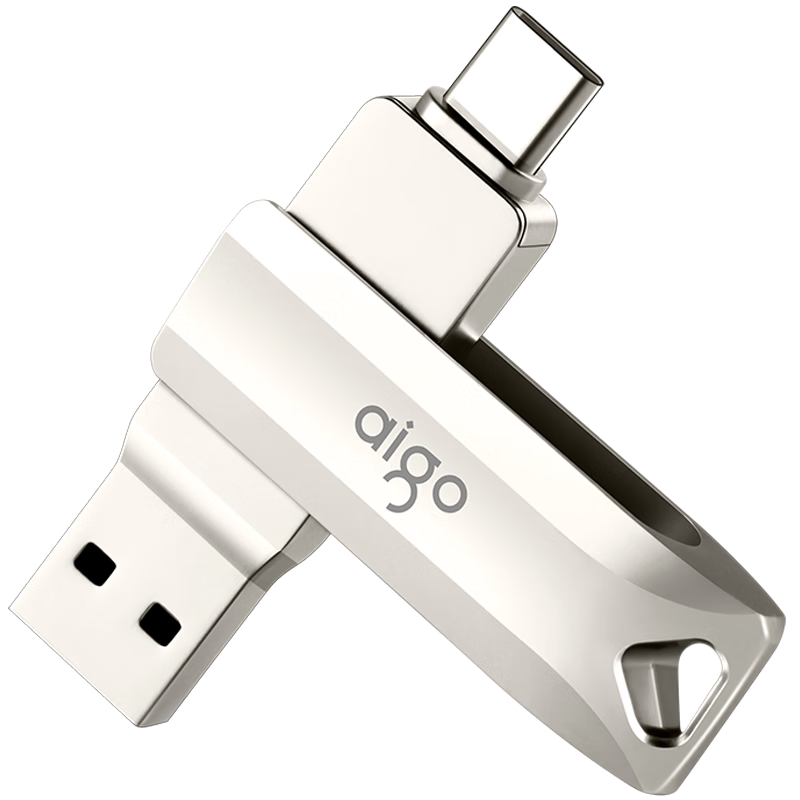 Aigo 64GB Type-C USB3.2 Mobile Flash Drive U351 High-Speed Read/Write Model, Silver Dual Interface for Phones And Computers, Read Speed up to 220MB/S