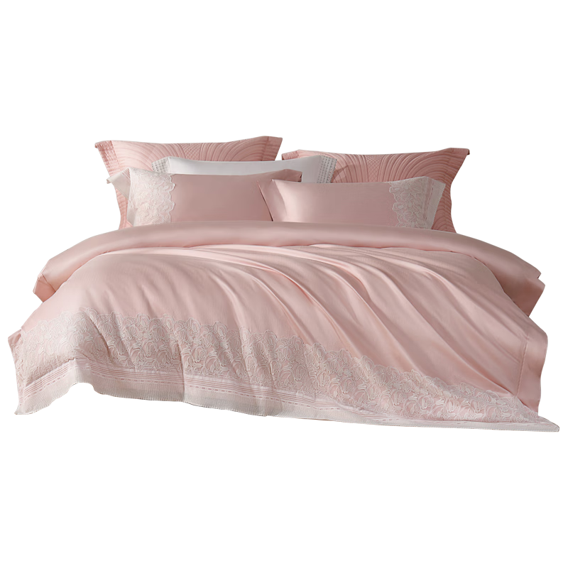 Shuixingjiafang Wedding Bedding Set of Four Pieces, 100S Long-Staple Cotton, Wedding Bed Sheet And Duvet Cover, Lace Jacquard Design, Wedding Gift for 1.8m Bed
