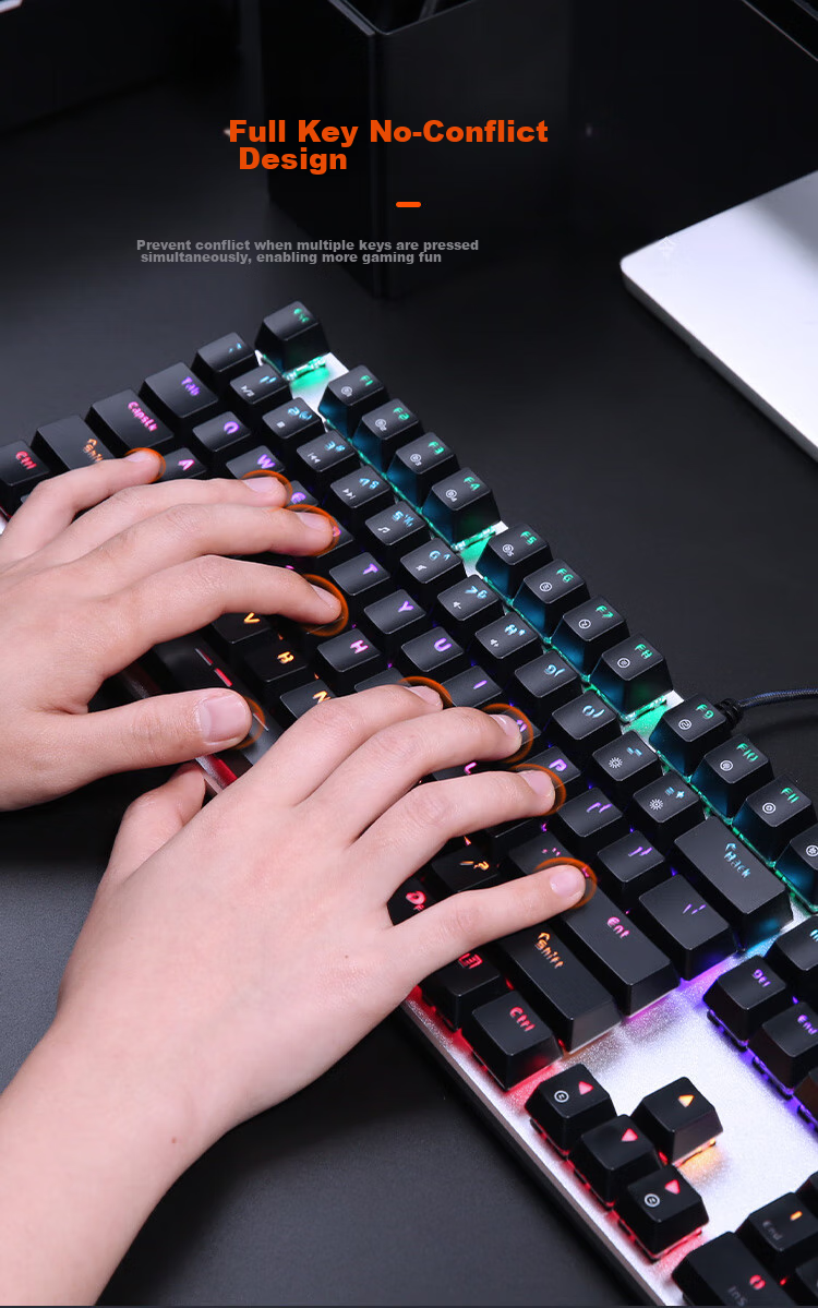 DAREU EK815 Mechanical Alloy Edition Keyboard, Wired Keyboard, Gaming Keyboard, 108 Keys Mixed Backlight, Multi-Key Anti-Ghosting, PUBG Keyboard, Black And Silver Black Switches 6