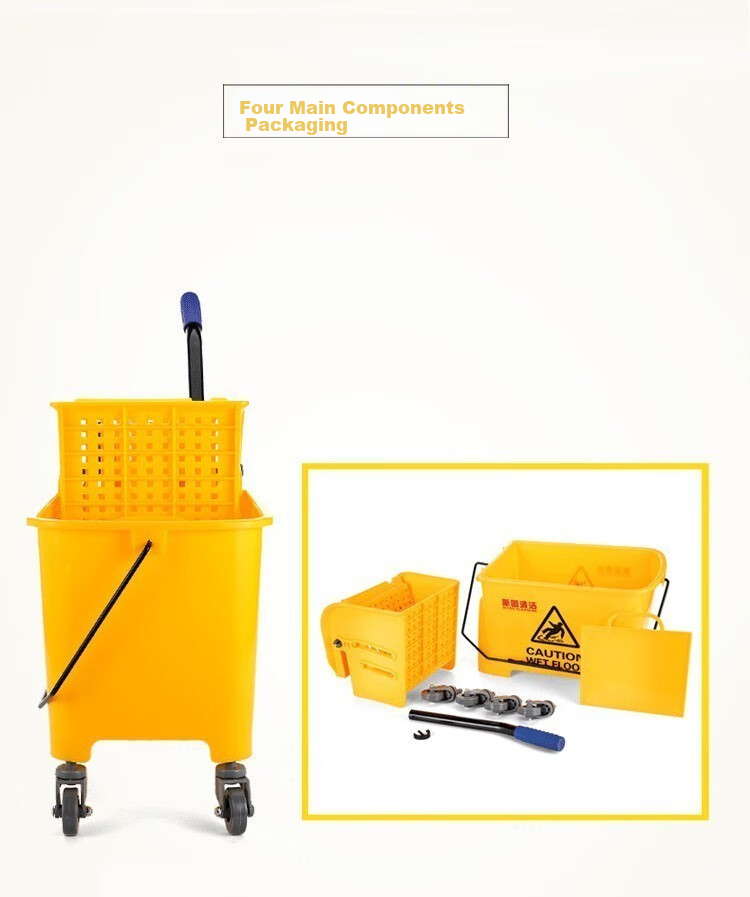 Stu Reinforced Mop Wringer Bucket Household Commercial Cleaning Mop Bucket 34L Yellow with Drain Pipe 7