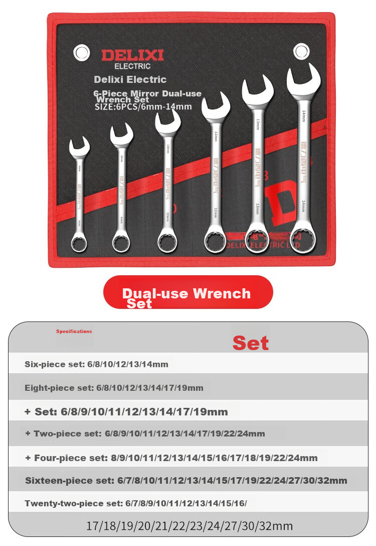DELIXI ELECTRIC Wrench Set, Open-End Wrenches for Home And Car Repair, Labor-Saving Open-End Wrenches, 6-Piece Set 13