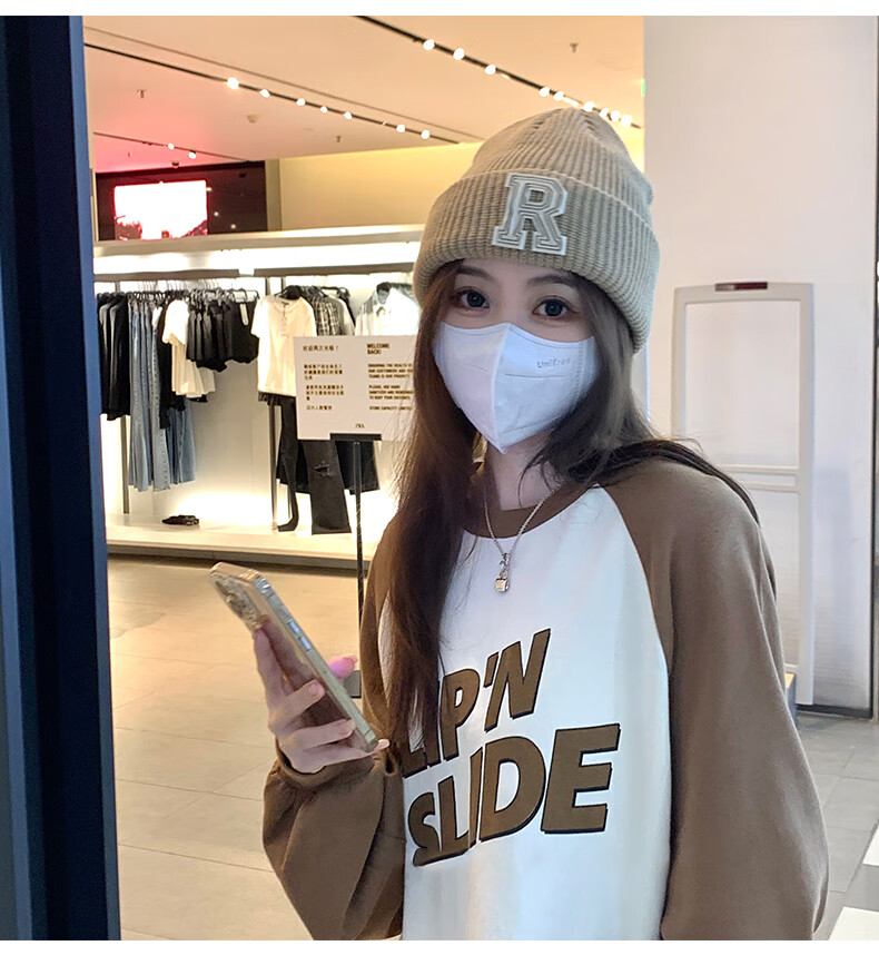 Xueqiman Women's Hat Versatile Korean Style Ins Knitted Hat Autumn Winter Letter Warm Solid Color Woolen Hat Black One Size 7