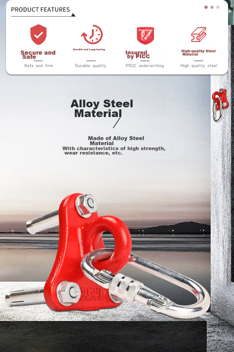 Kanle Safety Rope Fixer, Escape Rope Hook, High-Altitude Work Triangular Fixed Anchor, Rock Climbing Support Hook, Escape Ring 3