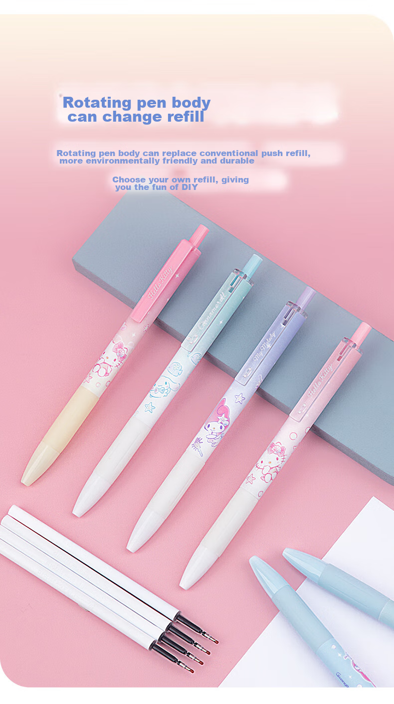 GuangBo & Sanrio Retractable Gel Pen, Stylish Cute ST Tip Exam Pen 0.5mm for Students Black Ink Pen 6-Pack Gift for Girls KT82169-6 7