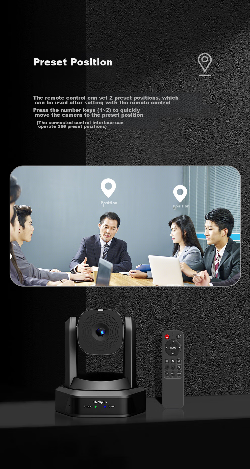 Lenovo ThinkPlus Video Conference Camera with Microphone And Pan-Tilt Zoom, 1080P HD, 16x Digital Zoom, AI Tracking And Auto Focus, YT-HD18M 7