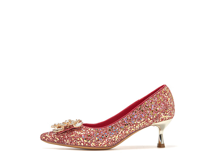 Josiny Elegant Wedding Shoes, High Heels for Women, Chinese-Style Wedding Shoes to Match Dresses, Qipao, Toasting without Fatigue, Red, Size 35 14