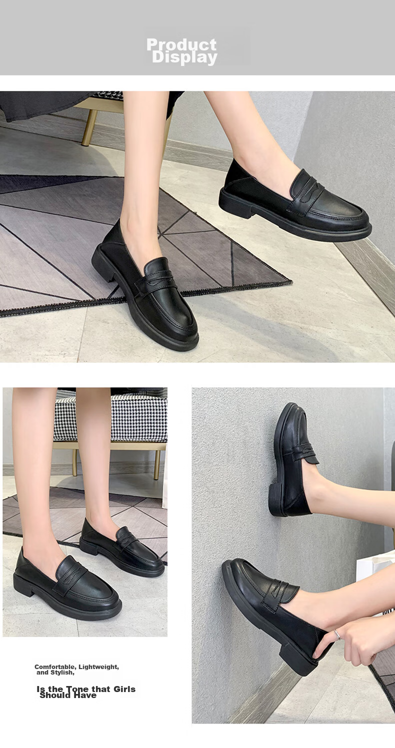 CARTELO Women's Slip-On Leather Shoes, Black British Style Loafers, KDLYJ-WF120, Black, Size 36 6