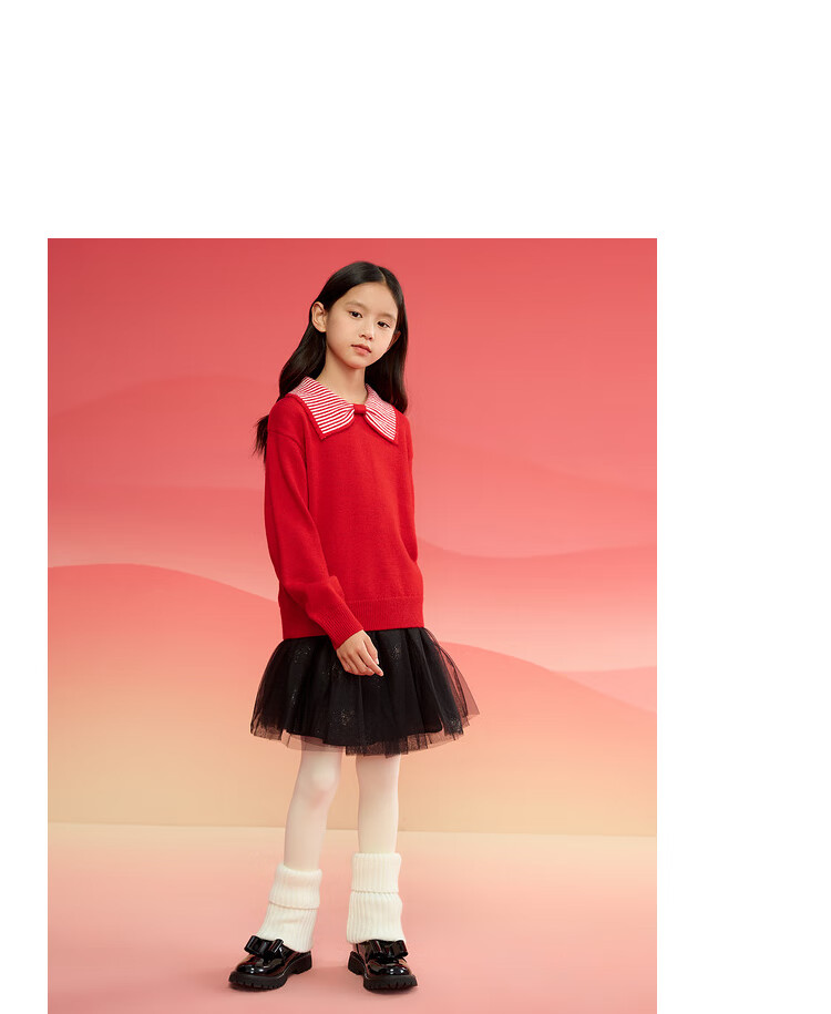 BALABALA Girls' Sweater, Children's Knitwear, Spring And Winter Striped Sweater, Bow-Tie Inner Layer Top 21