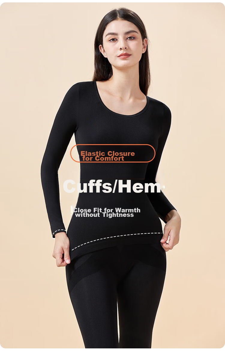 LangSha Women's Seamless Thin Autumn And Winter Thermal Underwear Set, Medium Thickness, Body-Shaping Base Layer, Black, Size M 11