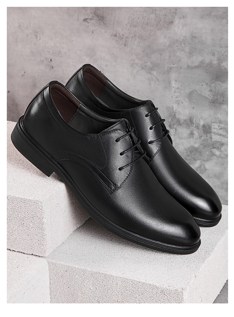 Aokang Men's Comfortable Business Dress Shoes Round Toe Waxed Lace-Up Simple Office Shoes Black Size 38 9