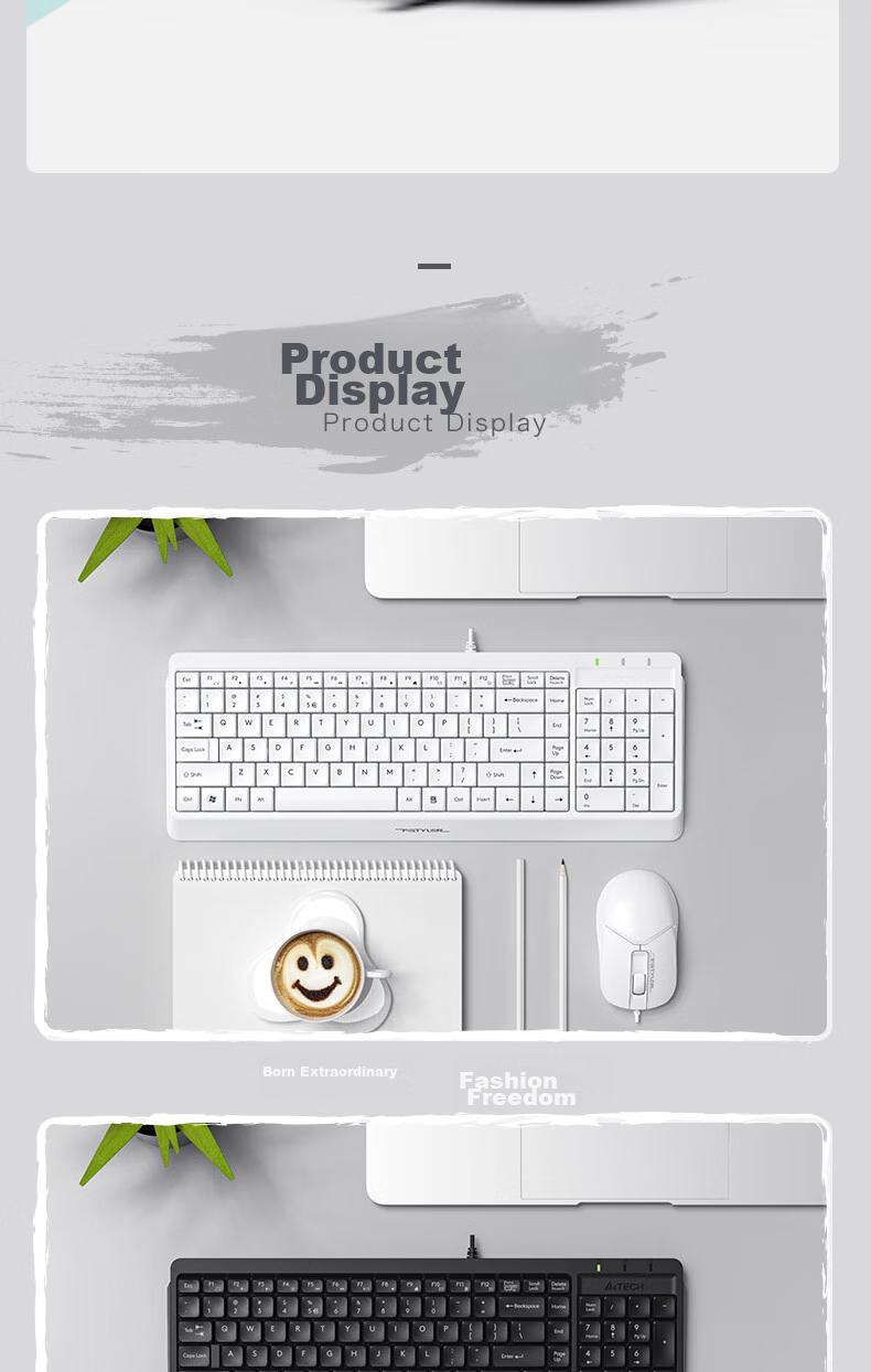 A4TECH F1512, 103-Key Wired Keyboard And Mouse Set, Wired Keyboard And Mouse Combo for Computer, Thin Film Keyboard with Good Typing Experience, Fei Shidai, Ivory White, Wired 15