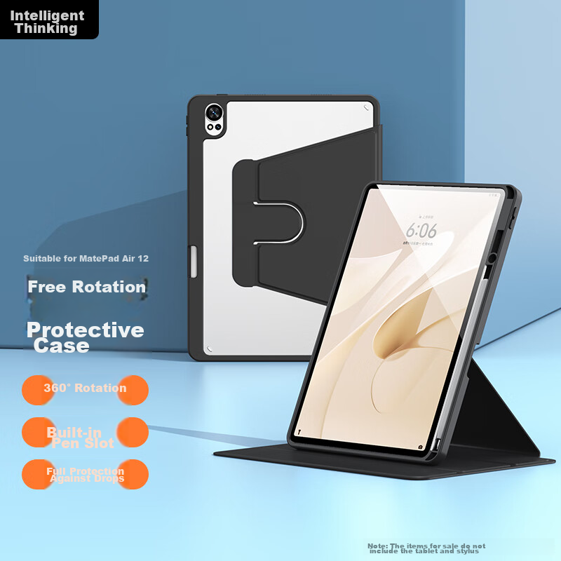Zhisihui Compatible with Huawei MatePad Air 2024/2025, 12-Inch Protective Case, Tablet Air Z Rotating Support Transparent Case with Pencil Holder, Silicone Full Coverage Case, Black