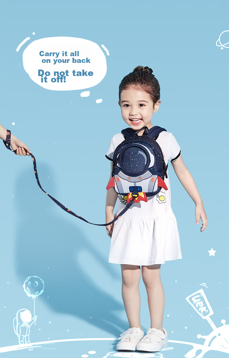 UEK Anti-Lost Backpack for Boys And Girls Aged 1-3 Kindergarten Anti-Lost Rocket Large Blue Children's Small Schoolbag 2