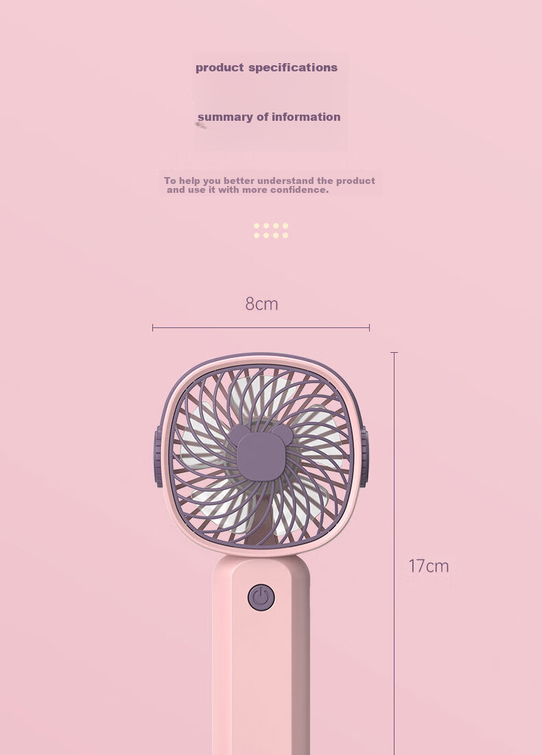 Elifo Small Desktop USB Fan, Portable Handheld Fan, Compact Electric Fan, Desktop Fan, Pink And Purple 19