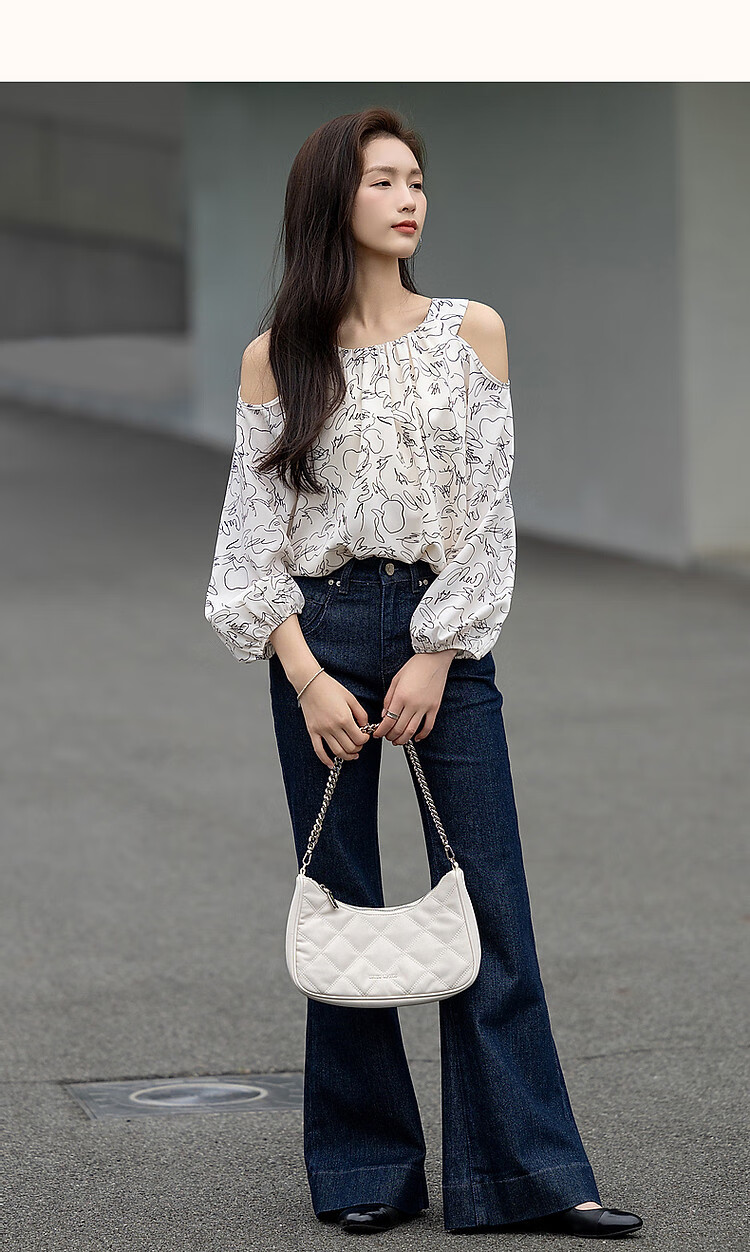 Dme [Qingyan Fanhua] Spring And Autumn Korean-Style Beautiful Women's Design-Inspired Off-Shoulder Shirt, Delicate And Comfortable, Slimming Blouse 17