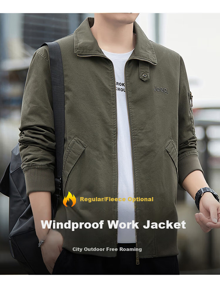 JEEP Men's Jacket, Spring And Autumn Workwear, Loose Casual Trendy Clothing for Men, Black Blue, 4XL 1