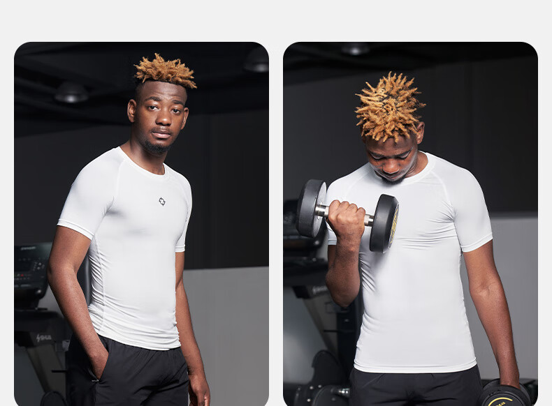 RIGORER Men's Short-Sleeve Compression Shirt, Round Neck, Sports Basketball Running Training Fitness Tight-Fitting Slimming Highlighting Line Top 14