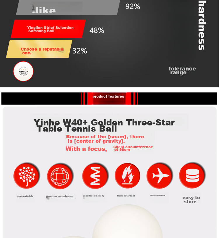 WINION Premium Table Tennis Balls Gold Three Stars E40+ New Material 3-Star Professional Competition Ping Pong Balls White 6-Pack 4