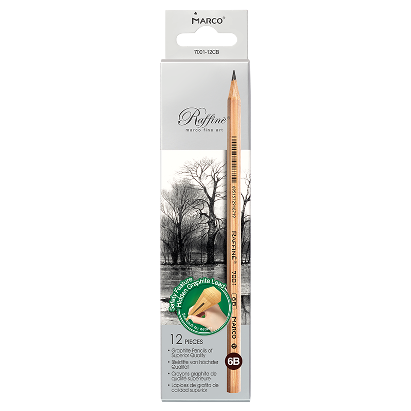 MARCO 6B Sketch Pencils, 12 Pieces, Natural Wood Professional Art Hexagonal Handle Drawing Pencils in Paper Box for Students Beginners Exams Painting Specialized 7001-6B Sketching Markers Drawing