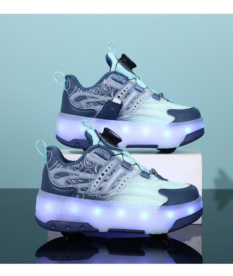 BKG Running Shoes for Girls, Four-Wheel Sports Shoes for Children, Student And Youth Skating Shoes ZYQ23825-B7 Lan Yue 36 23