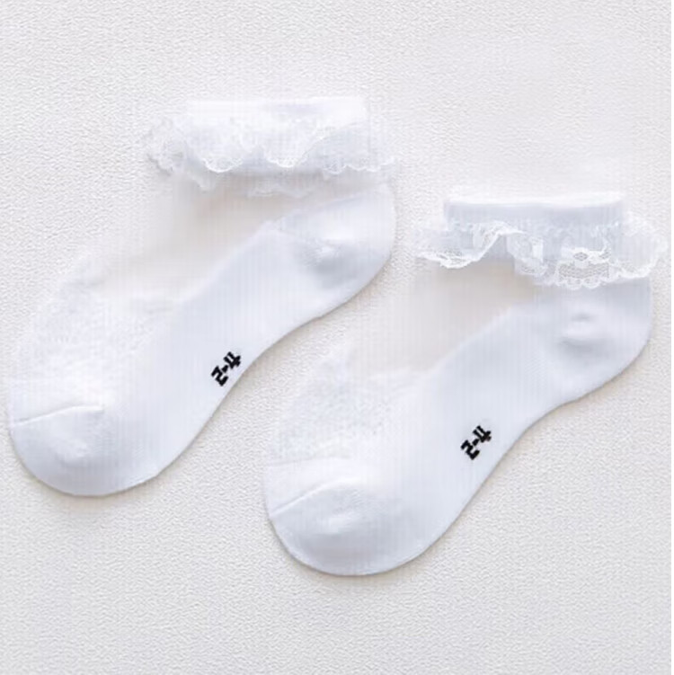 9i9 Children's Summer Thin Crystal Silk Baby Mesh Socks Cotton Lace Student Short Socks 3 Pairs A363 10