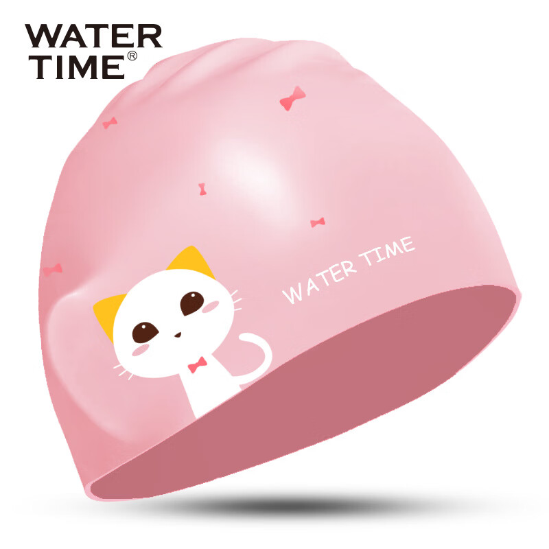 Детская шапочка для плавания WATERTIME с принтом "Кошачья принцесса", водонепроницаемая, из силикона, защищает волосы, для мальчиков и девочек