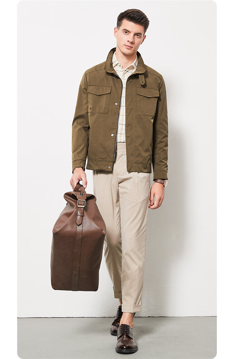 FIRS [Vintage Workwear] Men's Jacket, Business Casual Solid Color Workwear Pocket Stand-Collar Cardigan Men's Outerwear 5