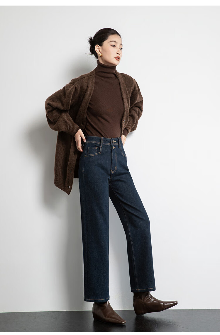 Dme Autumn And Winter New Style High-Waisted Slimming Straight-Leg Cropped Jeans for Women, Khaki Blue, Size 26 4