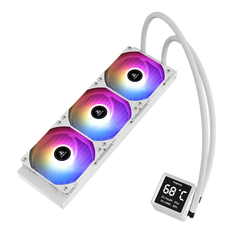 Segotep Ice Smart 360 White All-In Liquid-Cooled CPU Cooler with Screen (3.4-Inch Digital Display/ARGB Lighting/Compatible with AMD/AM4/AM5 Intel 20XX Platform)