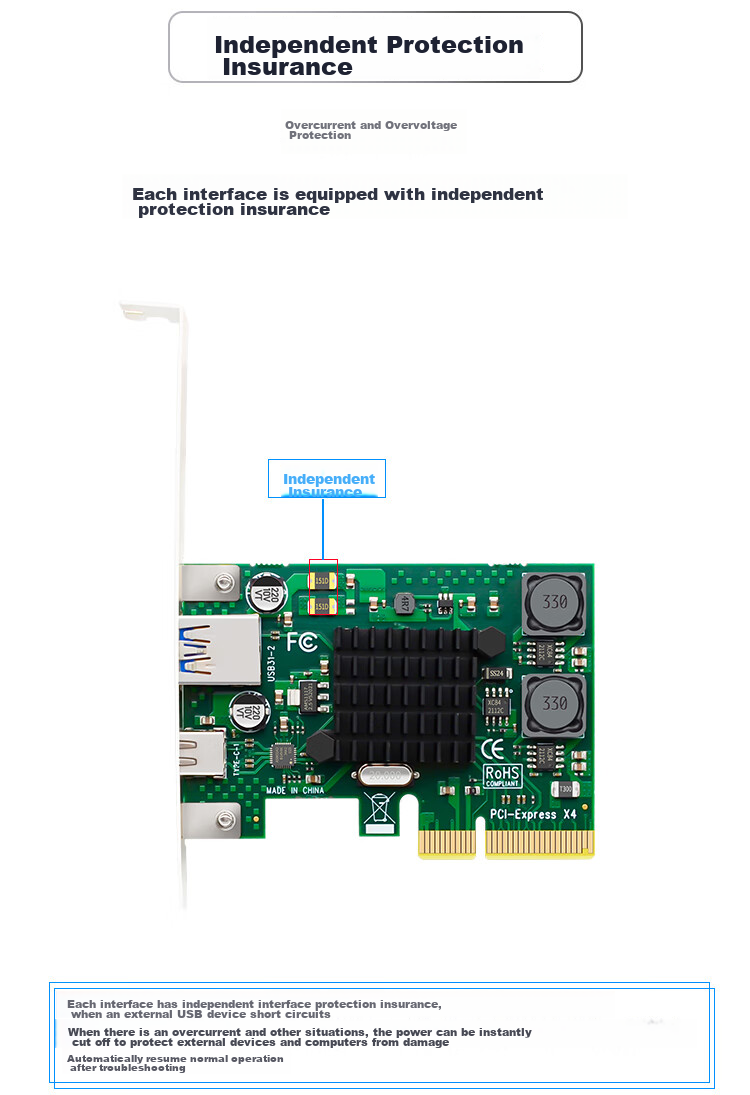 EB-LINK Desktop PCIE X4 to USB3.1 Expansion Card + Type-C High-Speed Dual Interface for Small Case Computers, Internal USB Adapter Card, HUB Concentrator Card, No Power Supply Required 4