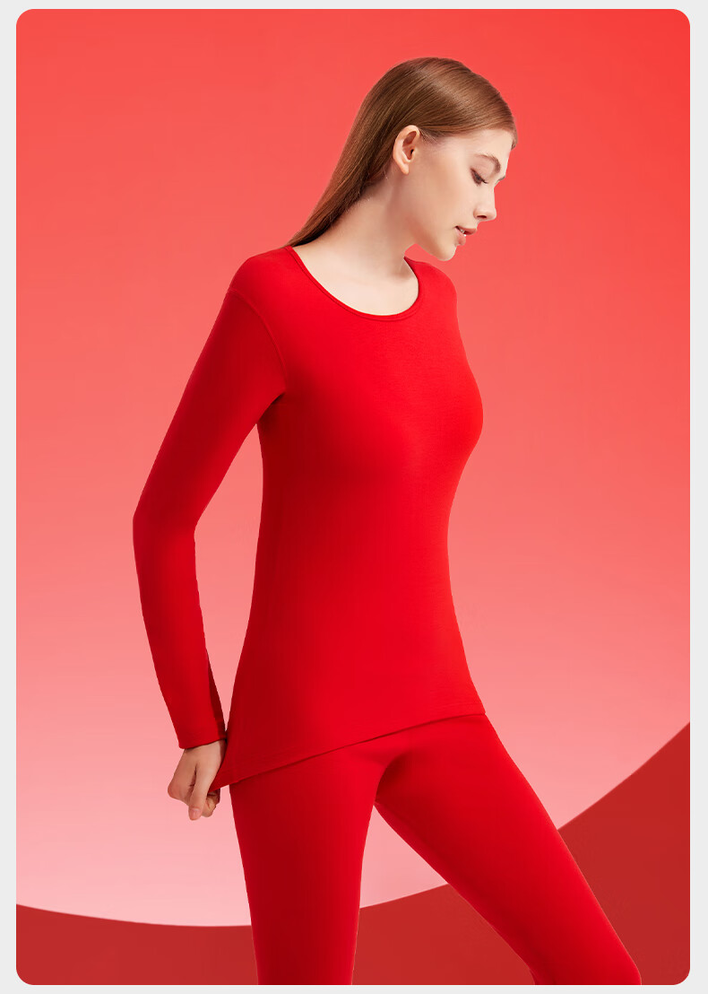 Carsonlan Qi Ji Red Thermal Underwear Set for Women, Pure Cotton Half Turtleneck Autumn Top and Bottom, Bright Red Year of the Horse Edition 5