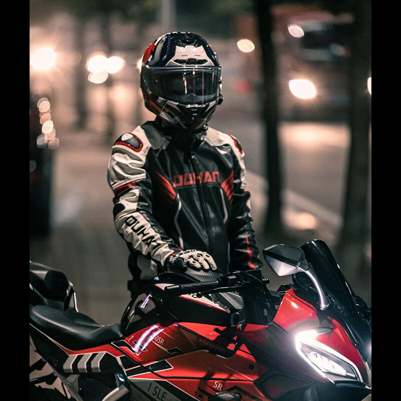 DUHAN D-2168 Motorcycle Riding Jacket for Men And Women, All-Season Racing Suit, Off-Road Motorbike Leather Jacket, Autumn And Winter Red And White Men's Style L