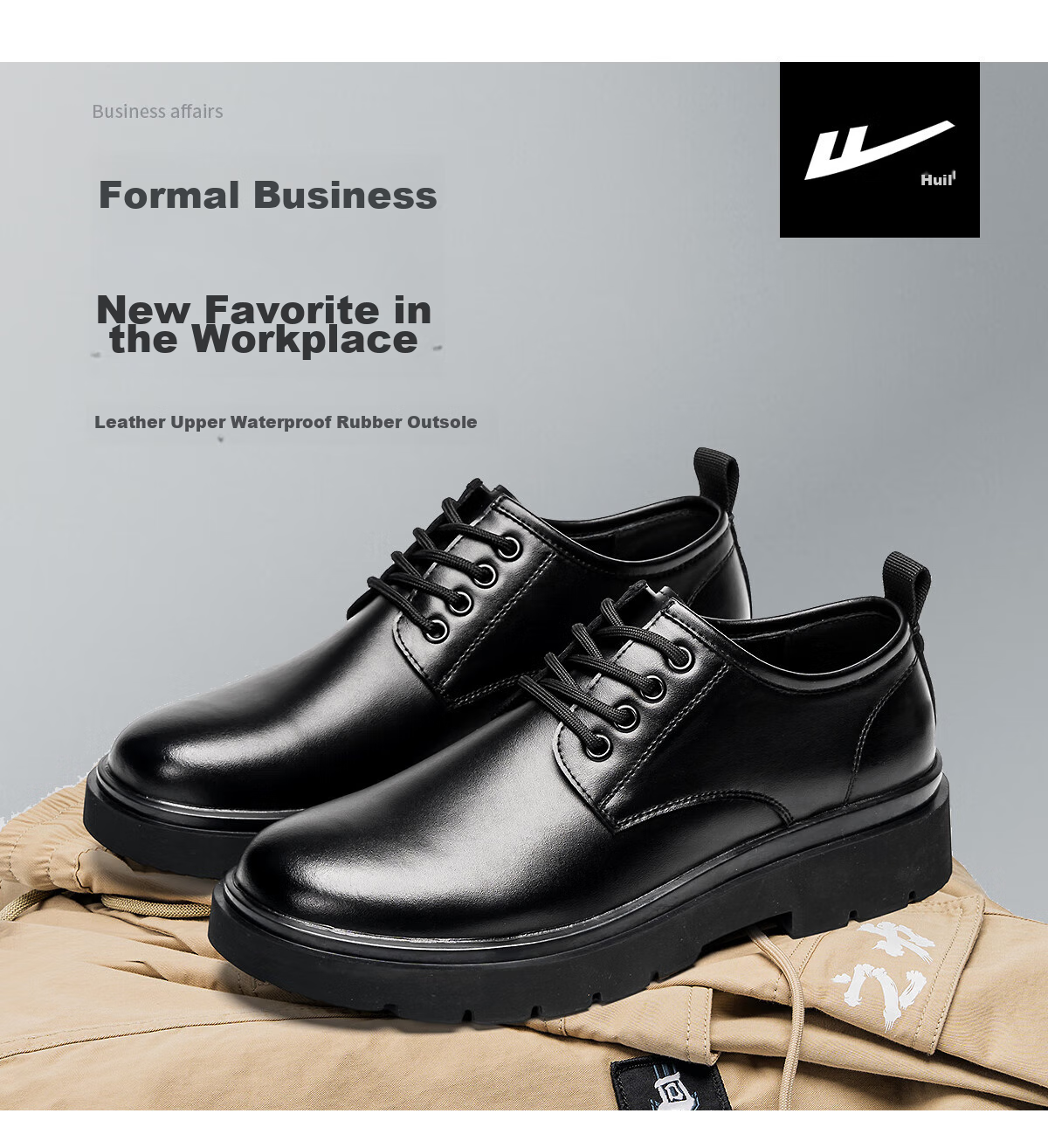 Huili Leather Shoes for Men, Business British Style Derby Shoes, Formal Black Casual Shoes, Lace-Up Soft-Soled Groom Versatile Men's Shoes 4