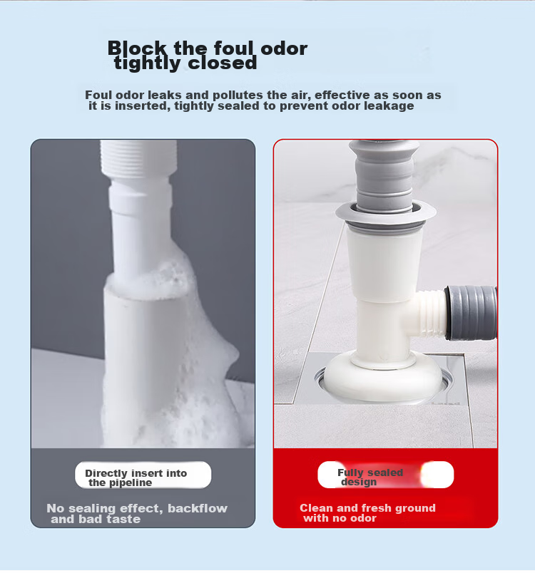 Larsd T16 Washing Machine Drain Pipe Tee Fitting, Anti-Odor Drainage Pipe Seal Ring Tee Two-I 8