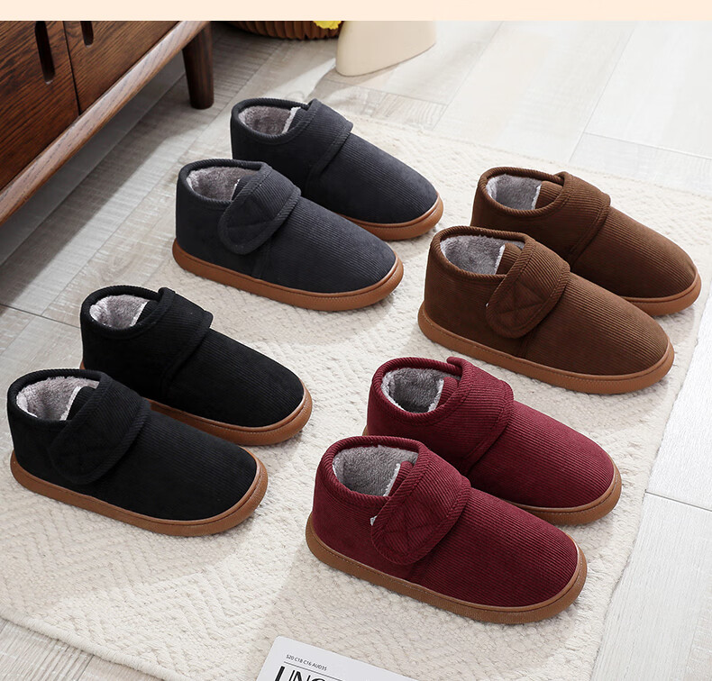 GUOLUOFEI Middle-Aged And Elderly Cotton Slippers for Men with Thick Heel, Warm, Non-Slip, Fleece-Lined Traditional Cotton Shoes for Wome 5
