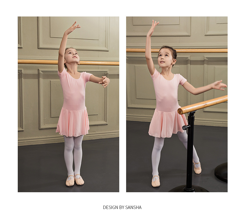 Sansha Ballet Children's Leotard with Skirt, Girls' Short-Sleeve Practice Costume, Dance Exam Outfit Y3554 Light Purple S 9