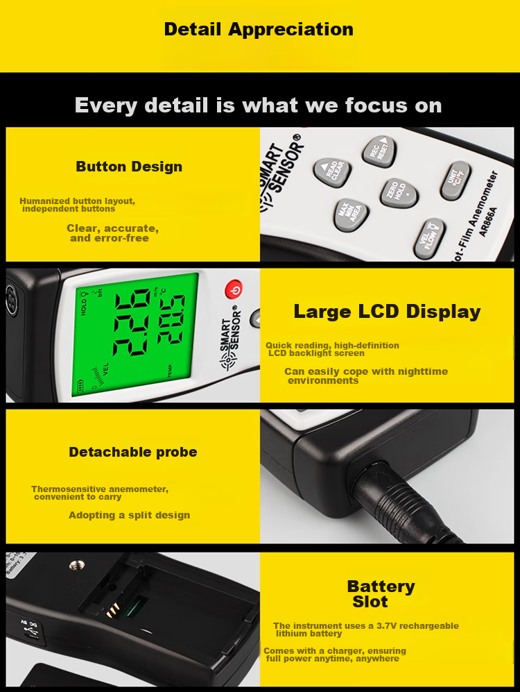 Xima Anemometer, High-Precision Digital Wind Speed Meter, Wind Speed And Temperature Measuring Instrument AS806 11