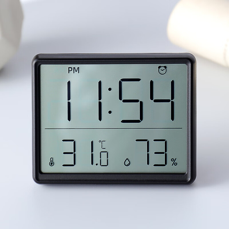 Hense Temperature And Humidity Meter with Alarm Clock, Home Indoor Clock, Multifunctional Alarm Watch, LCD Electronic Clock HA8218 Black Back-To Seaso