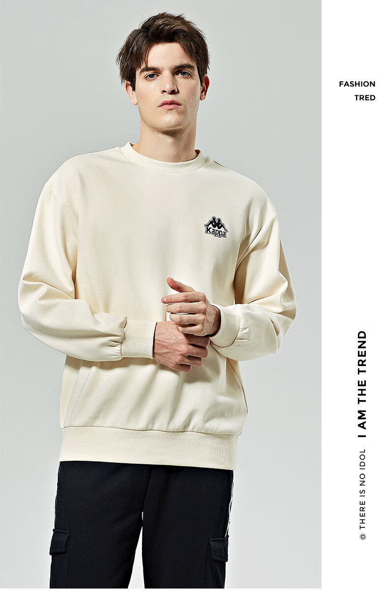 Kappa Pullover Hoodie for Couples, Loose-Fitting Sports Sweatshirt, Casual Round Neck Jacket K0CZ2WT93V Romantic White M 1