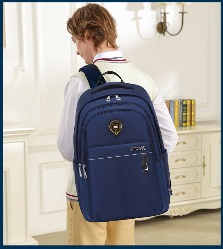 UNIVERSITY OF OXFORD Backpack for Male And Female Middle School Students, High School Students' Shoulder Bag, Lightweight Travel Backpack X1073 Dark Blue 5